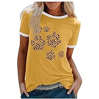 Undershirts for Girls Women Casual Crew Neck Blouse Short Sleeve Stitching Color Printing Pattern T Plain Long