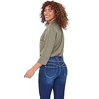 Royalty For Me Women's YMI Petite Wannabettabutt 3 Button Skinny Ankle Jean with Recycled Fiber, Dark wash Denim, 14P