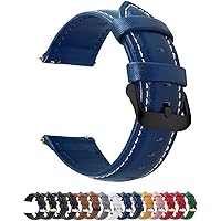 12 Colors for Quick Release Leather Watch Band, Fullmosa Axus Genuine Leather Watch Strap Women Men 14mm, 16mm, 18mm, 19mm, 20mm, Dark blue+black buckle, Classic