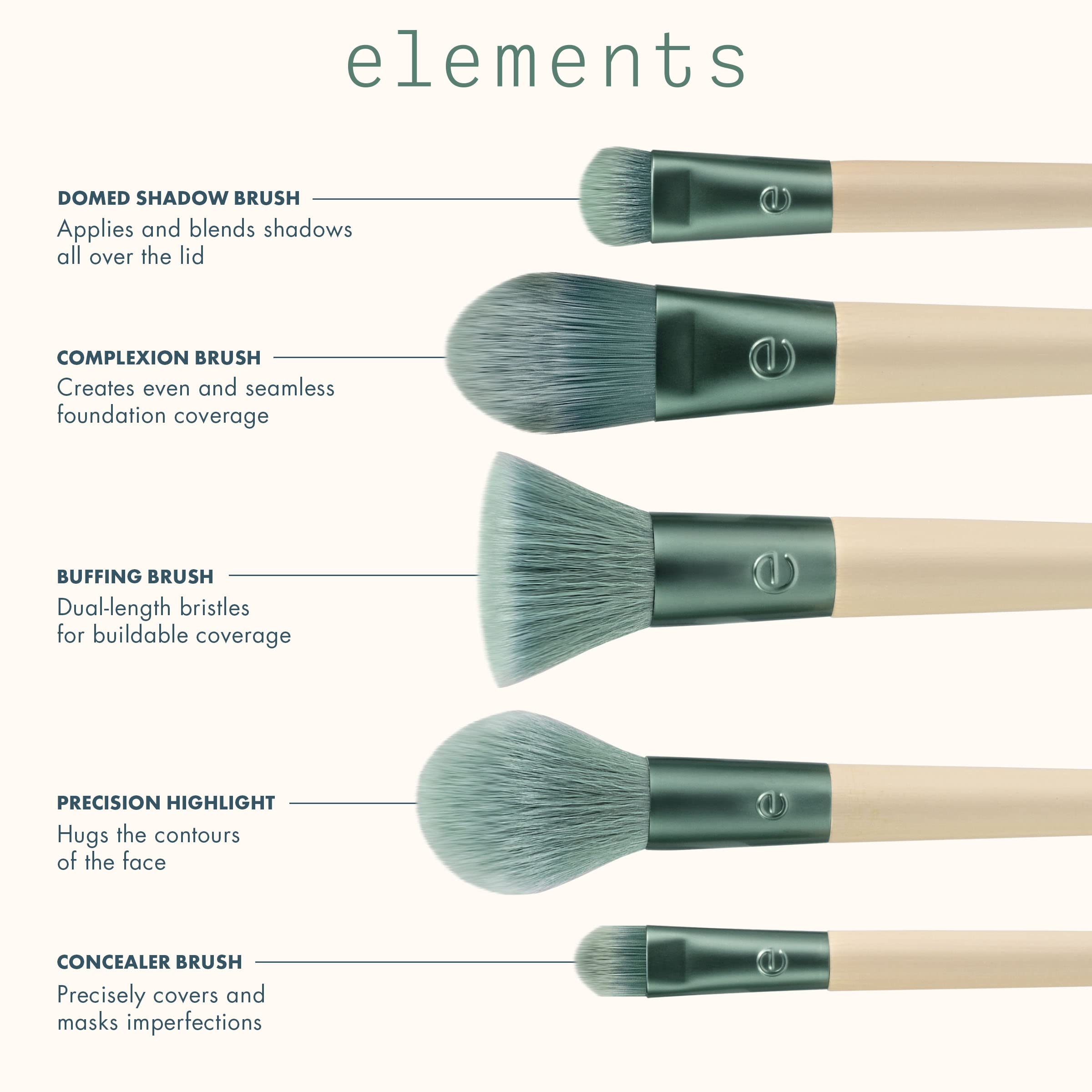 EcoTools Elements Super-Natural Face Makeup Brush Kit, For Foundation, Bronzer, Blush, & Eye Makeup, Works Best With Liquid, Cream, & Powder Products, Limited Edition, 5 Piece Set