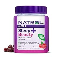 Sleep+ Beauty, Drug Free Sleep Aid Supplement, for Skin, Hair, Nails, Biotin, Vitamin E, 60 Raspberry Flavored Gummies