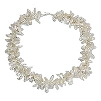 Novica Handcrafted 950 Fine Silver Cultured Freshwater Pearl Torsade Necklace White Thailand Birthstone [20 in L x 1.4 in W] 'Princess of The Seas'