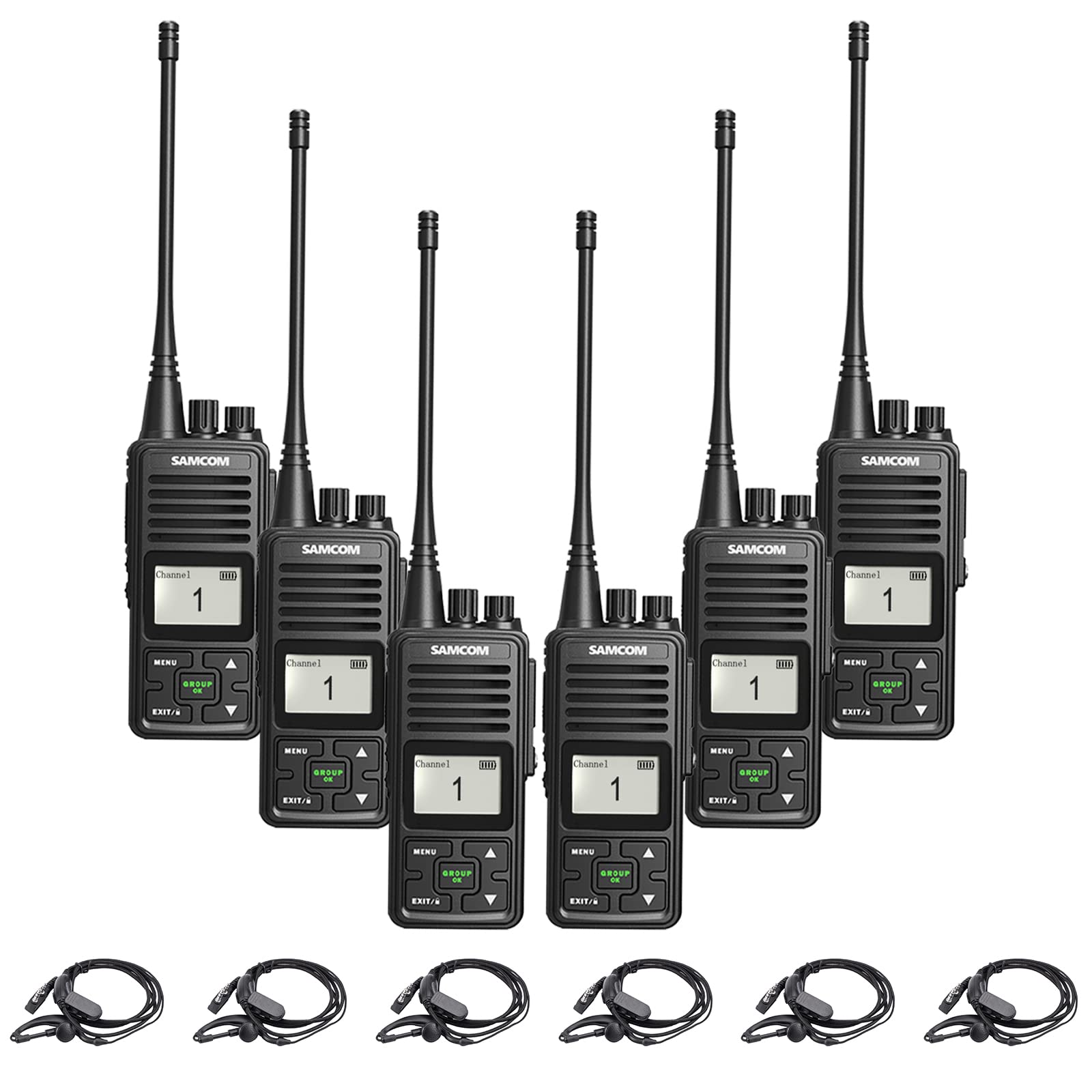 SAMCOM Two Way Radios Long Range Walkie Talkies for Adults with Headphones,20 Channel Programmable Handheld 2 Way Radio Rechargeable with 3000mAh Battery and Charger（6 Pack）