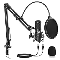 VeGue USB Microphone Kit, 192kHz/24Bit Streaming Podcast PC Condenser Computer Mic Set for Gaming, YouTube Video, Recording Music, Voice Over, Studio Mic with Adjustable Arm Stand (VG-016)