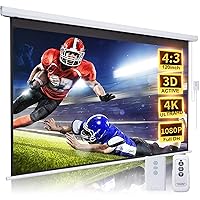Projector Screen Motorized 120 Inch 4:3 HD Electric Projector Screen Pull Down with Remote, Automatic Projector Screens Wall Ceiling Mount Movie Screens for Projectors Outdoor Indoor, White