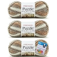 Premier Yarn Puzzle - 7 oz - #5 Bulky Weight - 3-Pack Bundle with Bellas Crafts Stitch Markers (Crossword)
