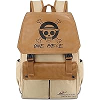 Anime Luffy Straw Hat Pirates Backpack Canvas Schoolbag Laptop Backpack Printed Flap Rucksack Daypack Khaki
