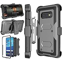 NJJEX Case Compatible with Samsung Galaxy S10E, [Nbeck] Shockproof Heavy Duty Rugged Locking Swivel Holster Belt Clip Full Body Protection Hard Shell Cover & Kickstand for Galaxy S10E 5.8 Inch [Grey]