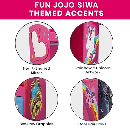 JoJo Siwa Dress and Play Boutique by Delta Children - Pretend Play Costume Storage Wardrobe for Kids with Mirror & Shelves