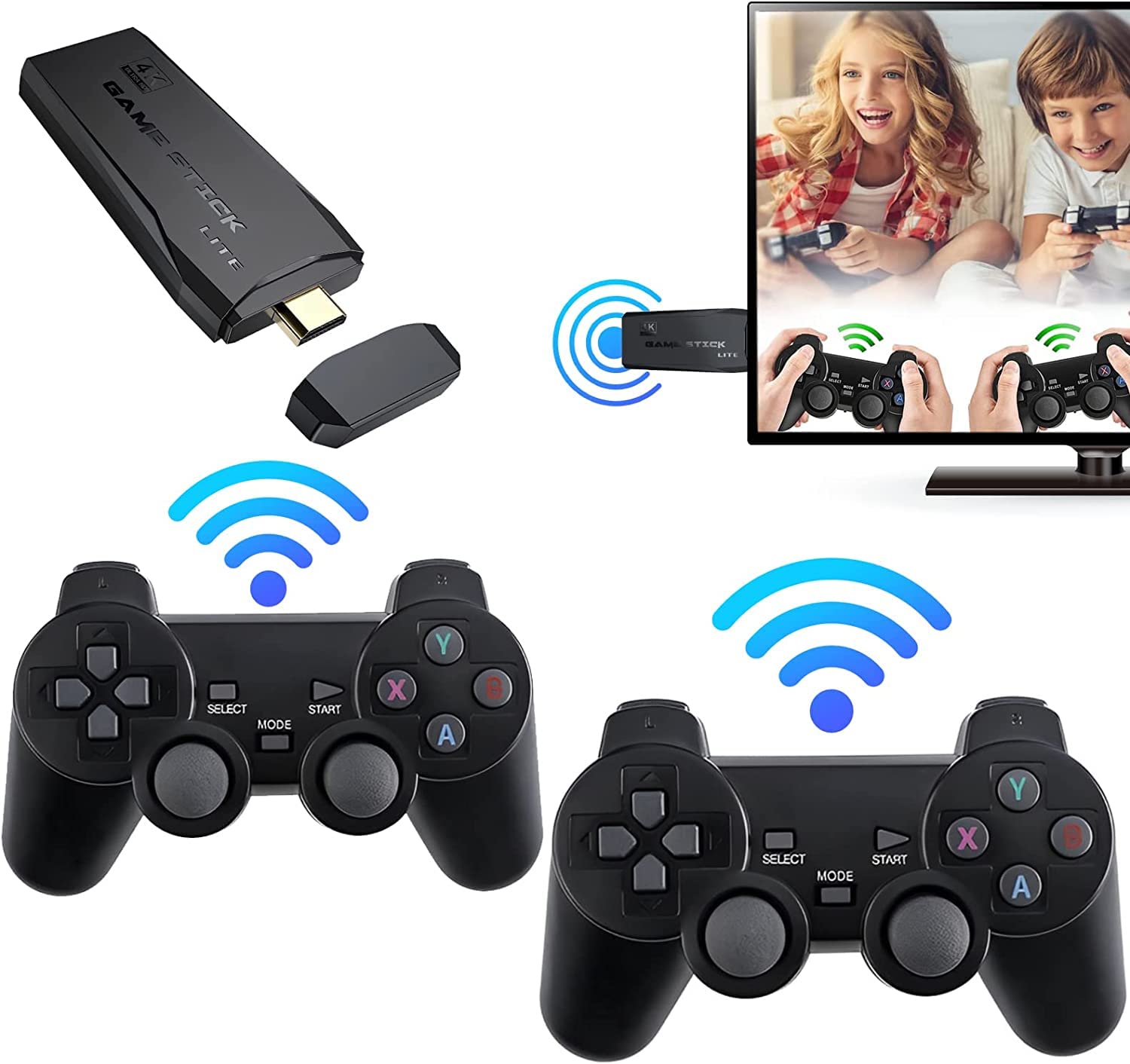 Retro Game Console,Retro Game Stick,Nostalgia Stick Game,4K HDMI Output,Plug and Play Video Game Stick Built in 10000+ Games,9 Classic Emulators, with Dual 2.4G Wireless Controllers
