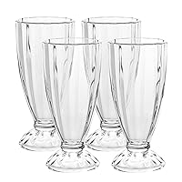 OVENTE Old-Fashioned Milkshake Glasses, Durable & BPA-Free Clear Cups Perfect for Root Beer Float, Strawberry Shake, Sherbet, Soda, Sundae, and Ice Cream, Dishwasher Safe, Set of 4, 12.5 oz, GM22040
