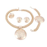 African Dubai Indian Jewelry Sets for Women-Necklace Earrings Bracelet Ring-Bridal Bridesmaid Costume Wedding Party-Gold/Silver Plated Rhinestones