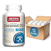 Jarrow Formulas Extra Virgin Coconut Oil 1,000 mg, Dietary Supplement, Made with Organic Extra Virgin Coconut Oil, 120 Softgels, 120 Day Supply (Pack of 12)