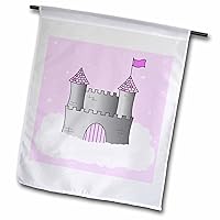 3dRose Fl_24631_1 Pink and Grey Princess Castle in The Clouds Garden Flag, 12 by 18-Inch