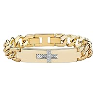 PalmBeach Men's Yellow Gold-plated Round Genuine Diamond Horizontal Cross Curb Link Bracelet (1/7 cttw, I Color, I3 Clarity)