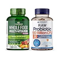 Whole Food Multivitamin for Women - Natural Multi Vitamins, Minerals, Organic Extracts + Organic Probiotics 100 Billion CFU Probiotics for Adults Bundle