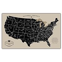 Holy Cow Canvas Personalized Canvas Football Stadium Map Tracker with Pins, Metal Football Pins, Football Stadium Map with Push Pins, Customized Football Gift, Push Pin USA Map Football Field (Tan)