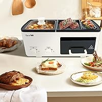 4 in 1 Breakfast Maker Station with Indoor Grill/Griddle/Toast Drawer/Frying Basket, Removable Nonstick Plates, Dual Temperature Control, Off white