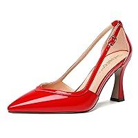 Womens Dress Pointed Toe Patent Slip On Adjustable Strap Spool High Heel Pumps Shoes 3.3 Inch