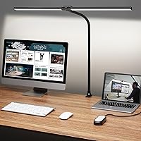 ShineTech Led Desk Lamp for Office Home, Bright Double Head Desk Light with Clamp, Architect Task Lamp 50 Lighting Modes Adjustable Flexible Gooseneck