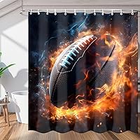 Fire American Football Shower Curtain for Bathroom Decor, 72x72in Bath Curtains, Waterproof Bathroom Curtains with Hooks for Bathtubs