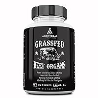 Ancestral Supplements Grass Fed Beef Organ Supplement, Supports Whole Body Wellness with Proprietary Blend of Liver, Heart, Kidney, Pancreas, Spleen, Freeze-Dried Beef, Non-GMO, 180 Capsules