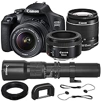 Canon EOS 2000D (T7) EF-S 18-55mm III Kit with Canon EF 50mm f/1.8 STM Lens and Basic Lens Accessory Bundle - Includes: 500mm Telephoto Preset Lens, Professional EF T-Mount and Much More (Renewed)
