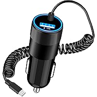 [Apple MFi Certified] iPhone Car Charger Fast Charging, KASHIMURA 4.8A Power Cigarette Lighter USB Charger Adapter Built-in 6FT Coiled Lightning Cable for iPhone 14 13 12 11 Pro XS Max Mini XR SE iPad