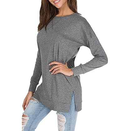 levaca Women's Fall Long Sleeve Side Split Loose Blouses Casual Pullover Tunic Tops