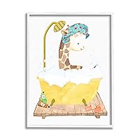 Stupell Industries Children's Giraffe Animal Bubble Bath Yellow Bathroom White Wall Art, Framed