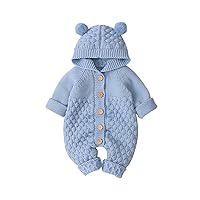 Newborn Baby Knitted Romper Boys Girls Bear Hooded Jumpsuit Baby Bodysuit Kids Cute One Piece Outfit