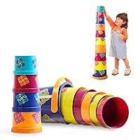 B. toys- Stacking Buckets – 10 pcs – Sort & Stack Colorful Nesting Cups – Bath & Backyard – Stackable Learning Toy – Toddler, Kids –Bazillion Buckets- 18 months +