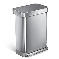 simplehuman 55 Liter / 14.5 Gallon Rectangular Hands-Free Kitchen Step Trash Can with Soft-Close Lid, Brushed Stainless Steel with Plastic Lid