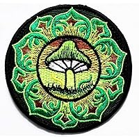 Nipitshop Patches Green Mushroom Lotus Flower Aum Om Ohm Hindu Yoga Indian Patch for Jacket T Shirt Patch Sew Iron on Embroidered Symbol Badge Cloth Sign Costume