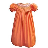 Carouselwear Girls Halloween Orange Bishop Dress with Smocked Spider Webs