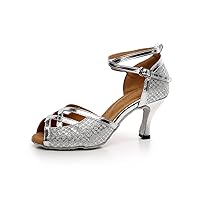 Minishion TQJ5010 Women's Ankle Strap Glitter Tango Latin Ballroom Dance Shoes Evening Wedding Sandals