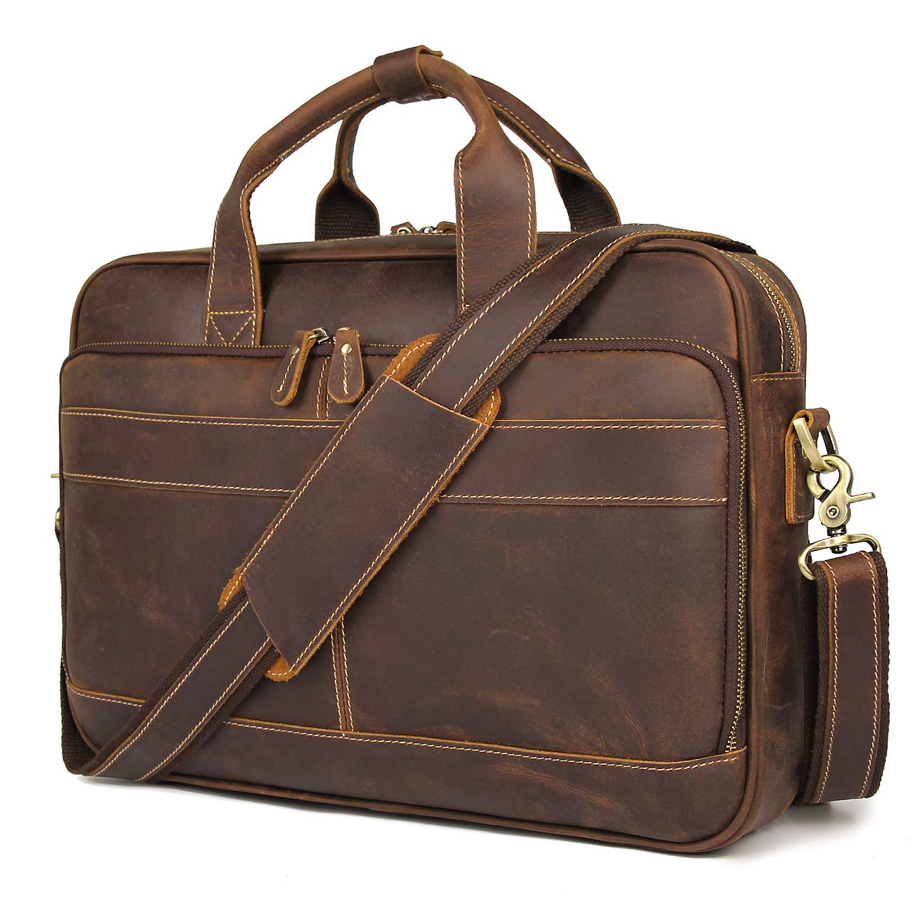 Augus Leather Messenger Bag for Men Vintage Travel Backpack 17 inch laptop Briefcase Shoulder Bags