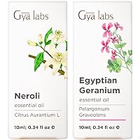 Neroli Oil for Diffuser & Egyptian Geranium Oil for Diffuser Set - 100% Pure Therapeutic Grade Essential Oils Set - 2x10ml - Gya Labs