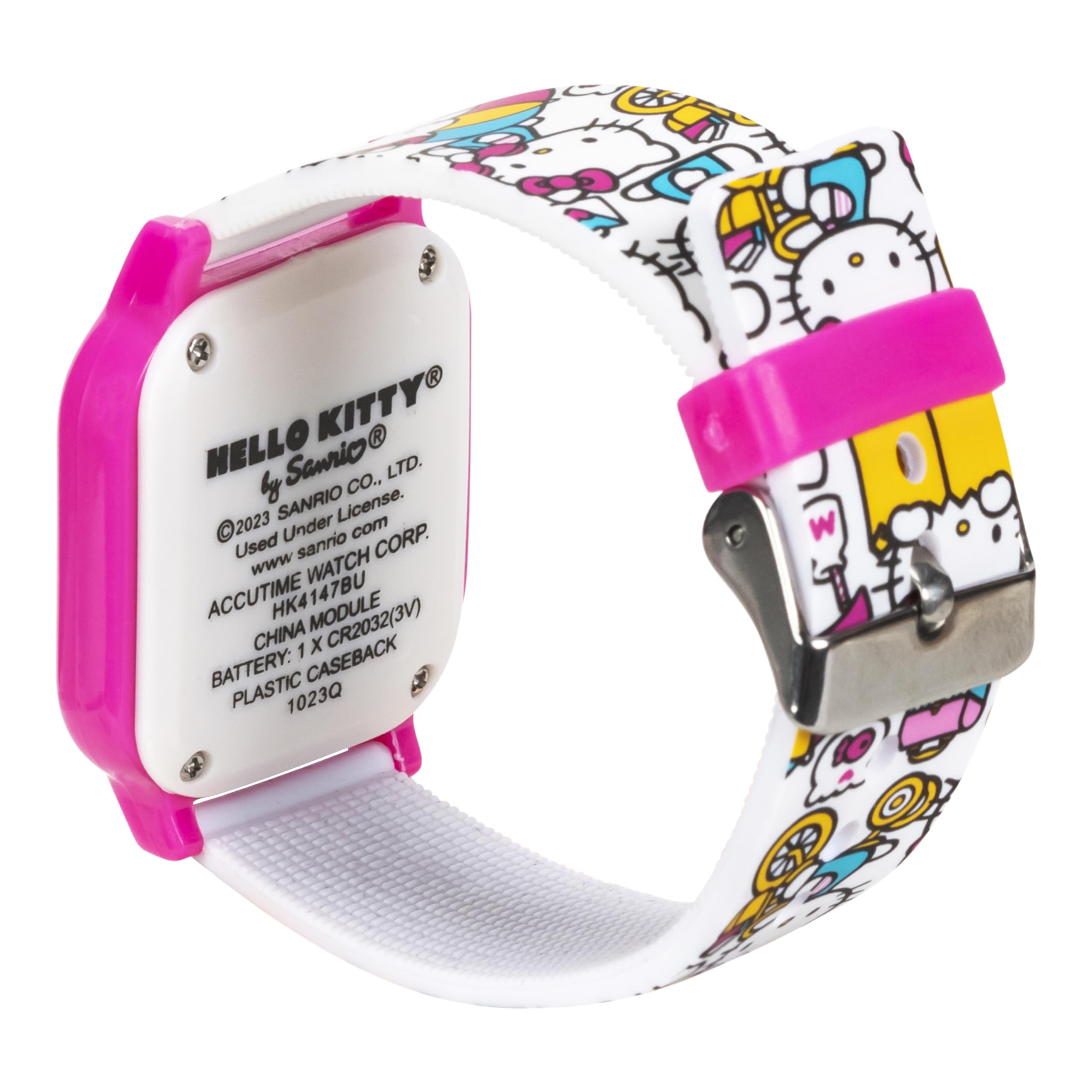Accutime Hello Kitty Digital LED Quartz Kids Multicolor Watch for Girls with White Hello Kitty and Friends Band Strap (Model: HK4161AZ)