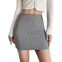 Women's High Waist Striped Zipper Side Bodycon Short Mini Skirt
