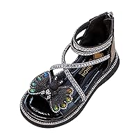 Girls Rhinestone Butterfly Print Sandals Open Toe F𝐥a𝐭s Foot Back Zipper Off Sandals Daily Casual Beach Shoes