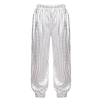 FEESHOW Kids Girls Metallic Hip Hop Jazz Street Dance Cargo Pants Wide Leg Trousers Performance Party Competition