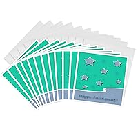 3dRose Lavender Stars on Green Happy Anniversary - Greeting Cards, 6 x 6 inches, set of 12 (gc_34305_2)