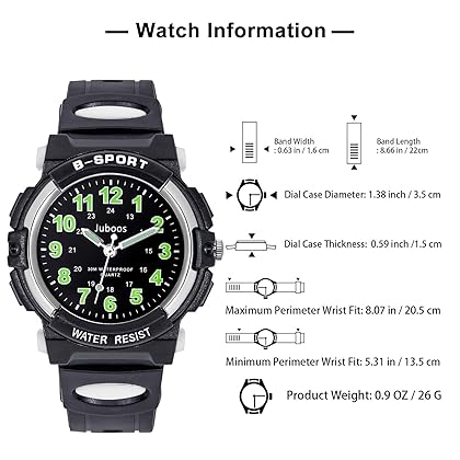 Juboos Kids Analog Watch, Kids Waterproof Quartz Watch for 5-18 Years Old Boys Girls Time Teaching Sports Outdoor Kids Watches, Holiday, Birthday, Back to School Gifts