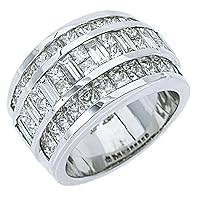 18k White Gold 3.38 Carats Princess & Baguette Diamond Ring Wedding Band