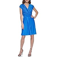 DKNY Women's Sleeveless V-neck Knit Dress, Cosmic Blue, 12