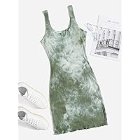 Notch Neck Tie Dye Dress (Color : Mint Green, Size : Medium)