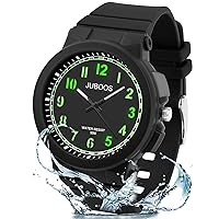 Juboos Wrist watch children's boy, children's watch, boys, teenagers, analogue quartz watch with wristwatch, 7-colour, 50 ATM waterproof, outdoor sports, youth watch, 7-16, black, Strap.