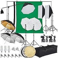 Photography Lighting kit with Backdrops, 8.5ftx10ft Backdrop Stand, 5 Tripod Stands and Bulb, Umbrella Softbox Continuous Lighting, Photo Studio Equipment for Portrait Product Photo Shoot
