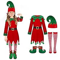 Kids Girl Christmas Elf Costume: Velvet Dress Santa Helper Costume Xmas Festive Outfit
